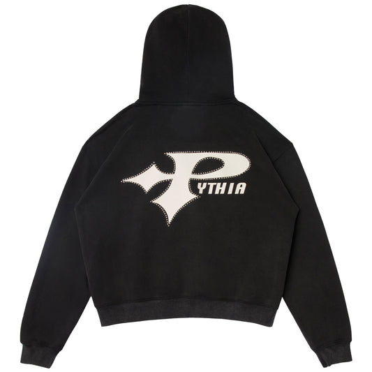 STUDDED LOGO HOODIE - WASHED BLACK