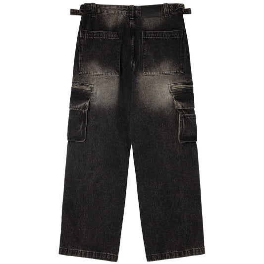 BELTED CARGO POCKET DENIM - BLACK WASH