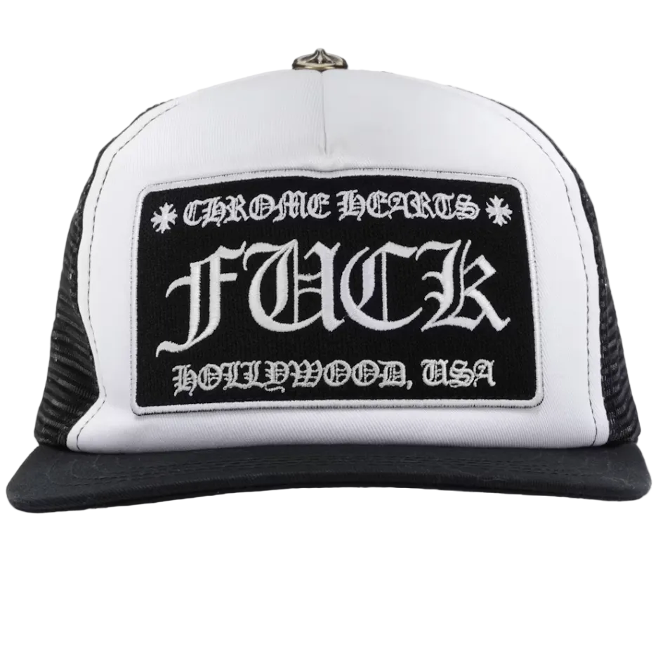 Chrome Hearts FUCK Hollywood Trucker Hat Black/White