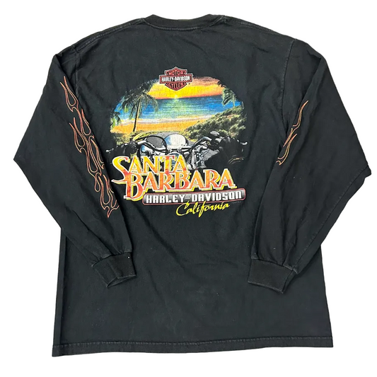 Vintage Harley Davidson Santa Barbra Flame LS Tee Black