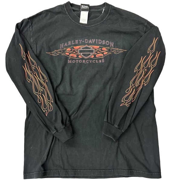 Vintage Harley Davidson Santa Barbra Flame LS Tee Black