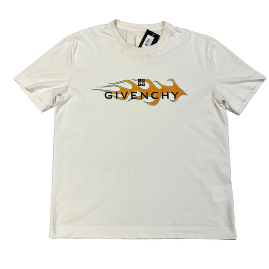 USED Givenchy Flames Logo Tee White