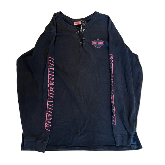 Vintage Harley Pink Sleeve Hit LS Tee Black