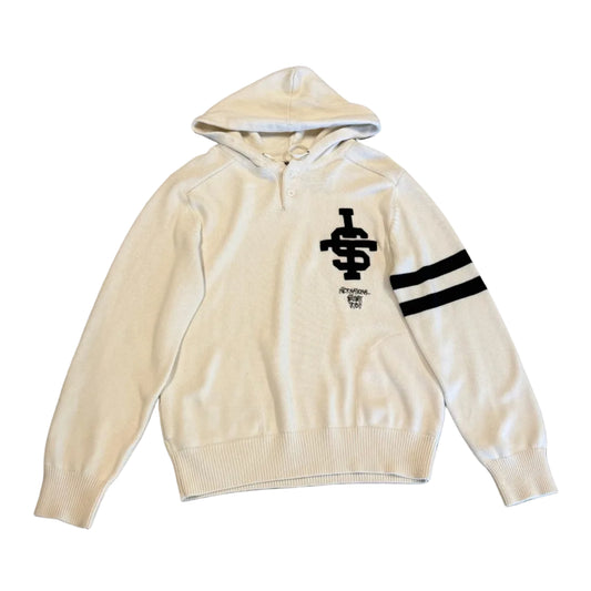 USED Stussy Knit Varsity Hoodie Cream