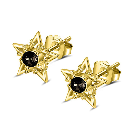 GOLD BARBWIRE STAR EARRINGS - JET BLACK