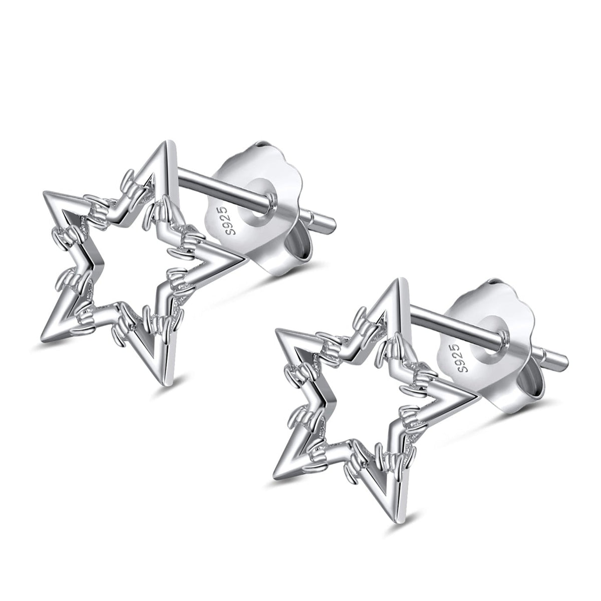 SILVER BARBWIRE STAR EARRINGS