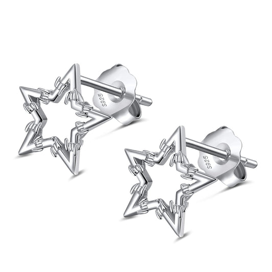 SILVER BARBWIRE STAR EARRINGS