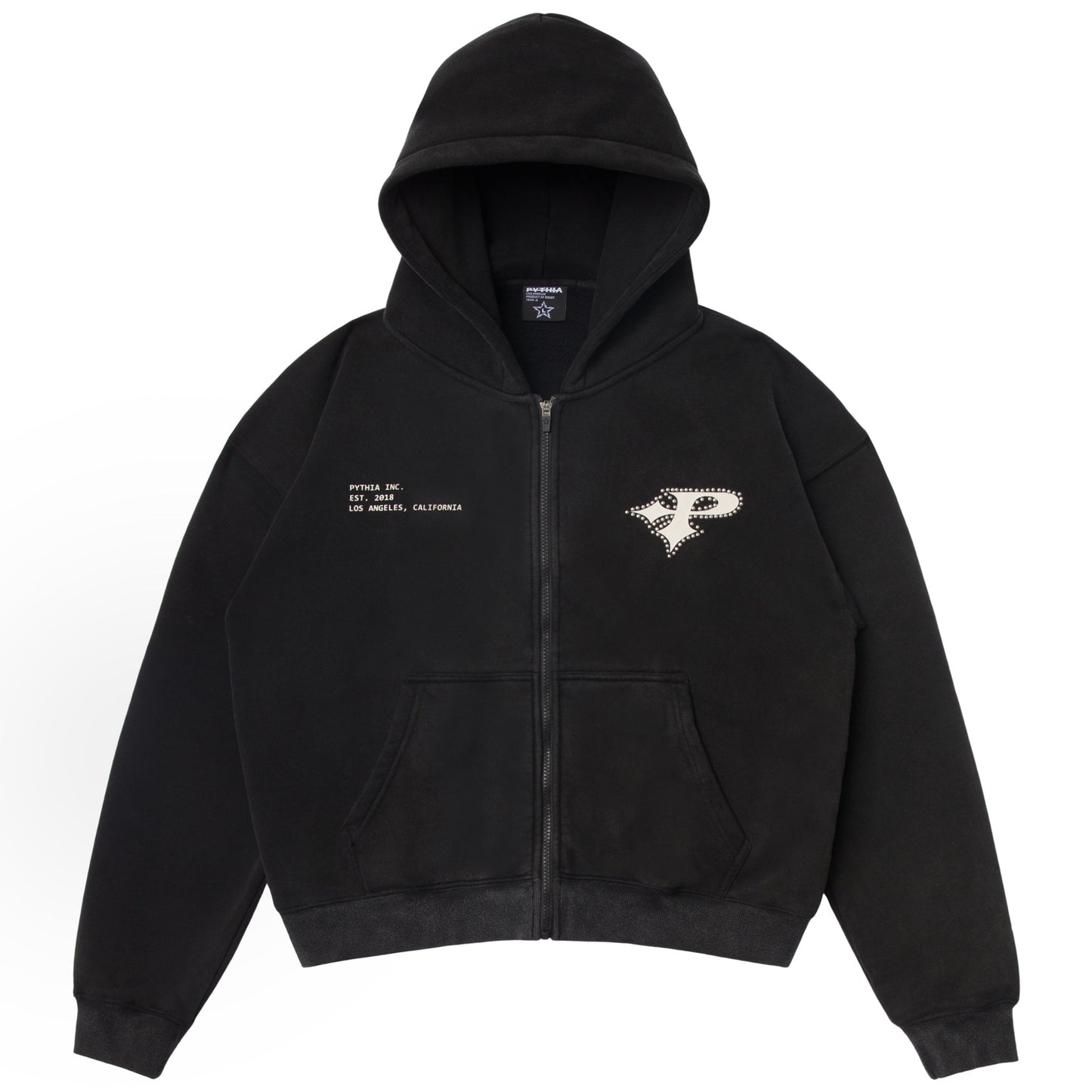 STUDDED LOGO HOODIE - WASHED BLACK