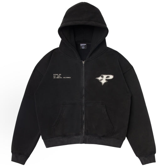 STUDDED LOGO HOODIE - WASHED BLACK