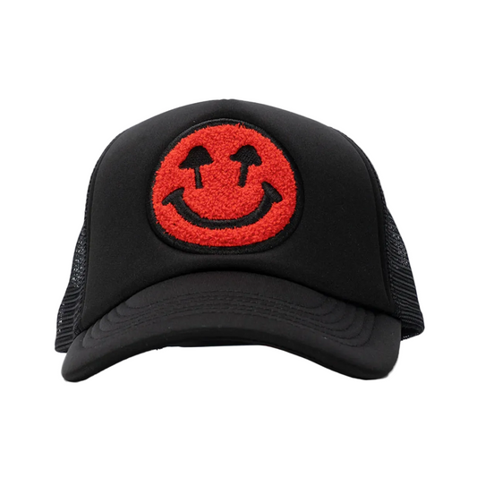 Double Blind Hat with Red Smiley Face