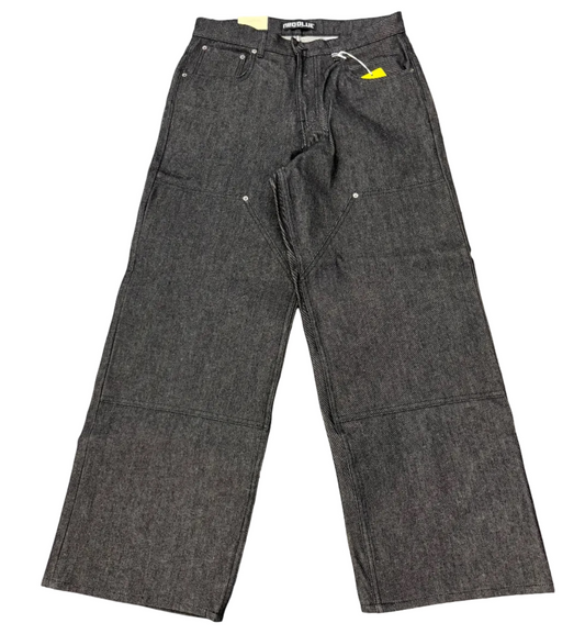 Black Raw Denim Double Knee Jeans