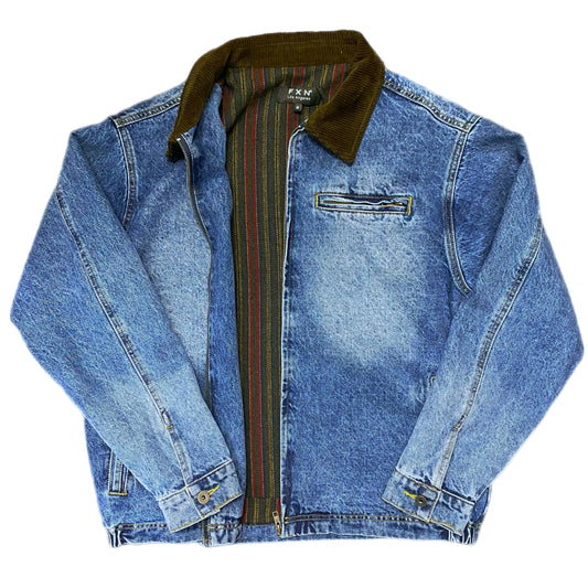 Corduroy Collar Denim Jacket Wool Lining Blue
