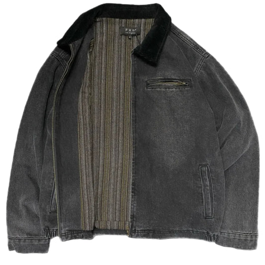 Corduroy Collar Denim Jacket Wool Lining Black