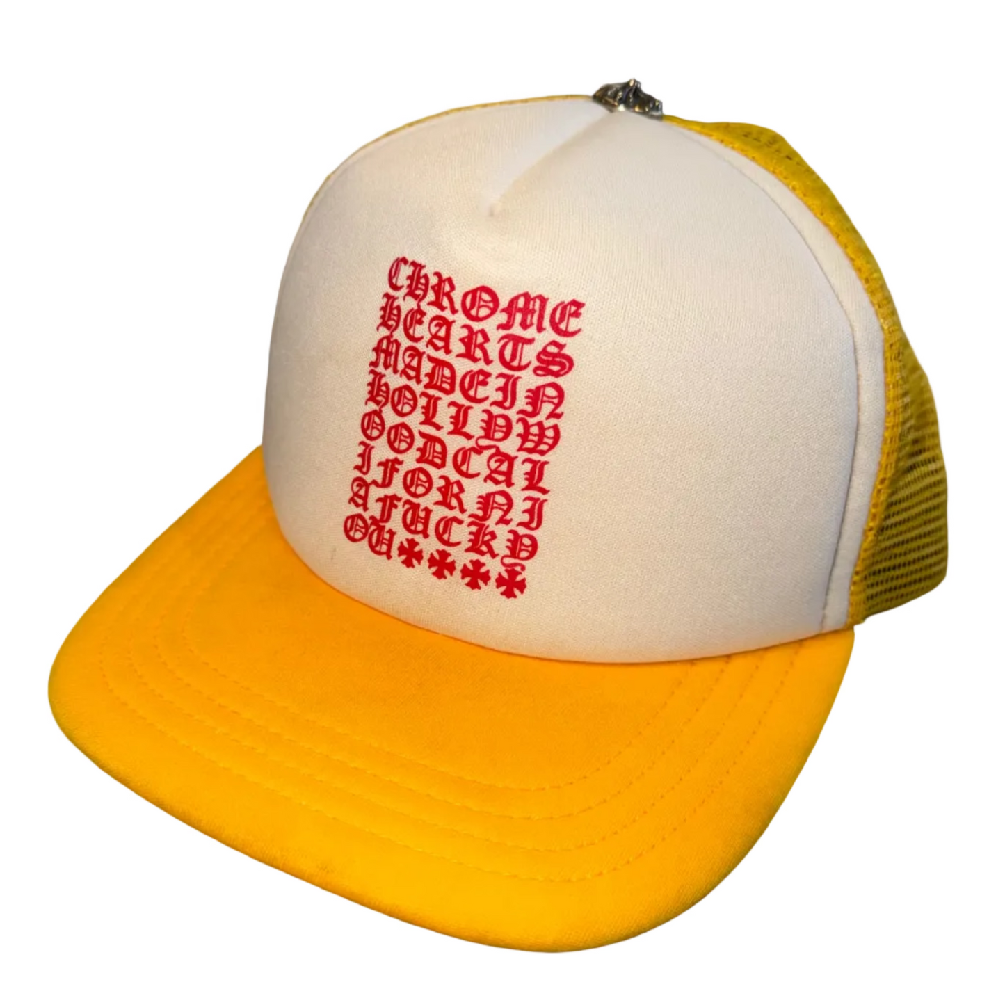 USED Chrome Hearts Eyechart Trucker Hat White/Yellow