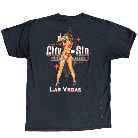 Vintage City Of Sin Poker Tee Black