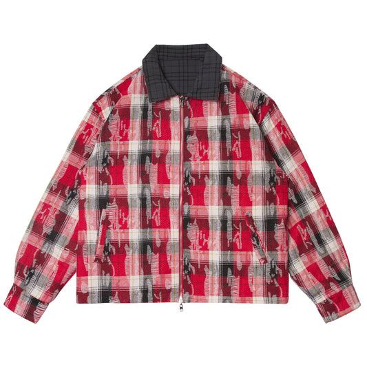 REVERSIBLE QUILTED FLANNEL JACKET - RED/GREY
