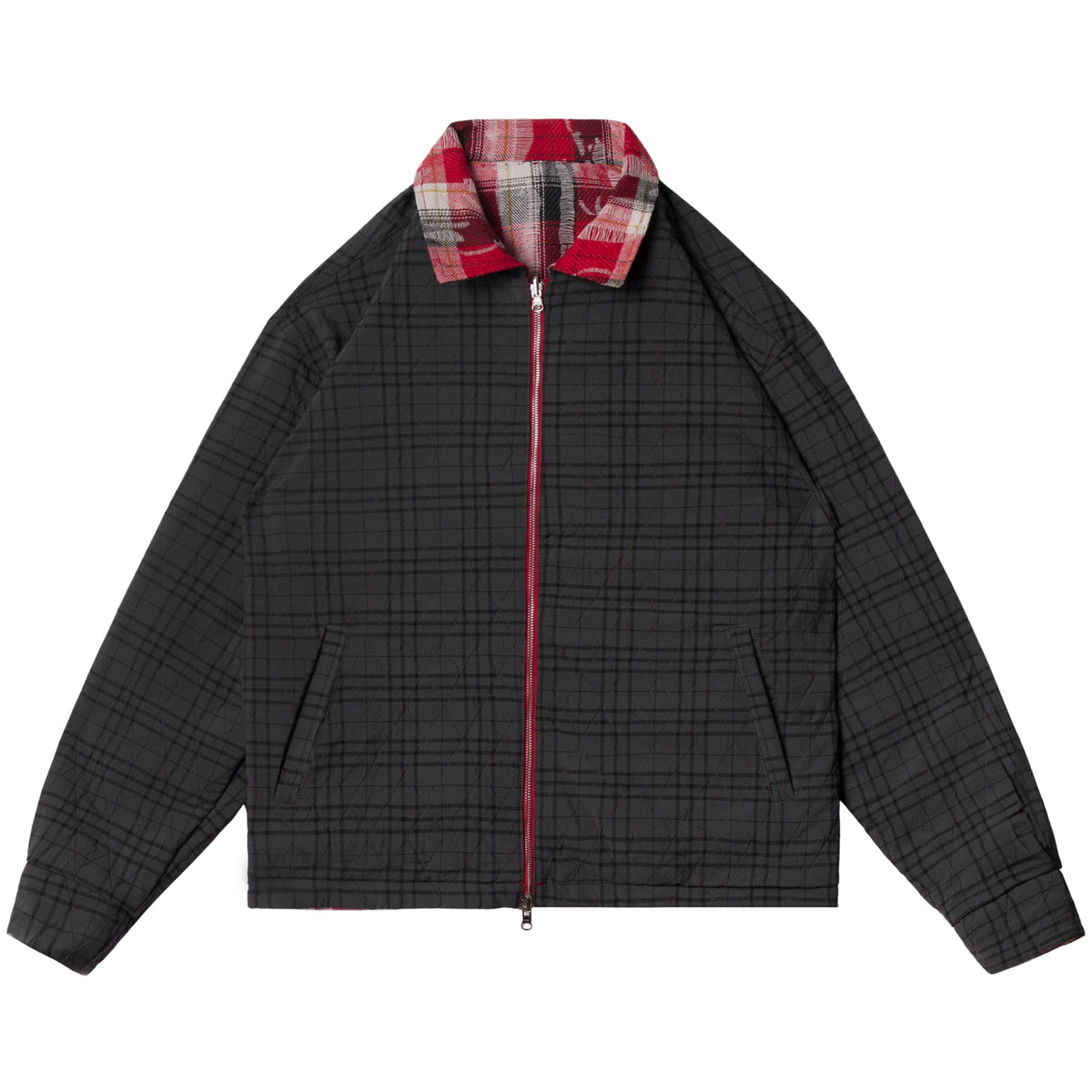 REVERSIBLE QUILTED FLANNEL JACKET - RED/GREY