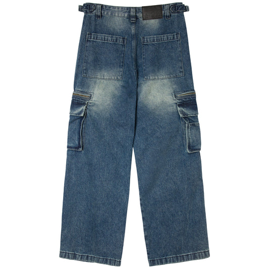 BELTED CARGO POCKET DENIM - MEDIUM BLUE