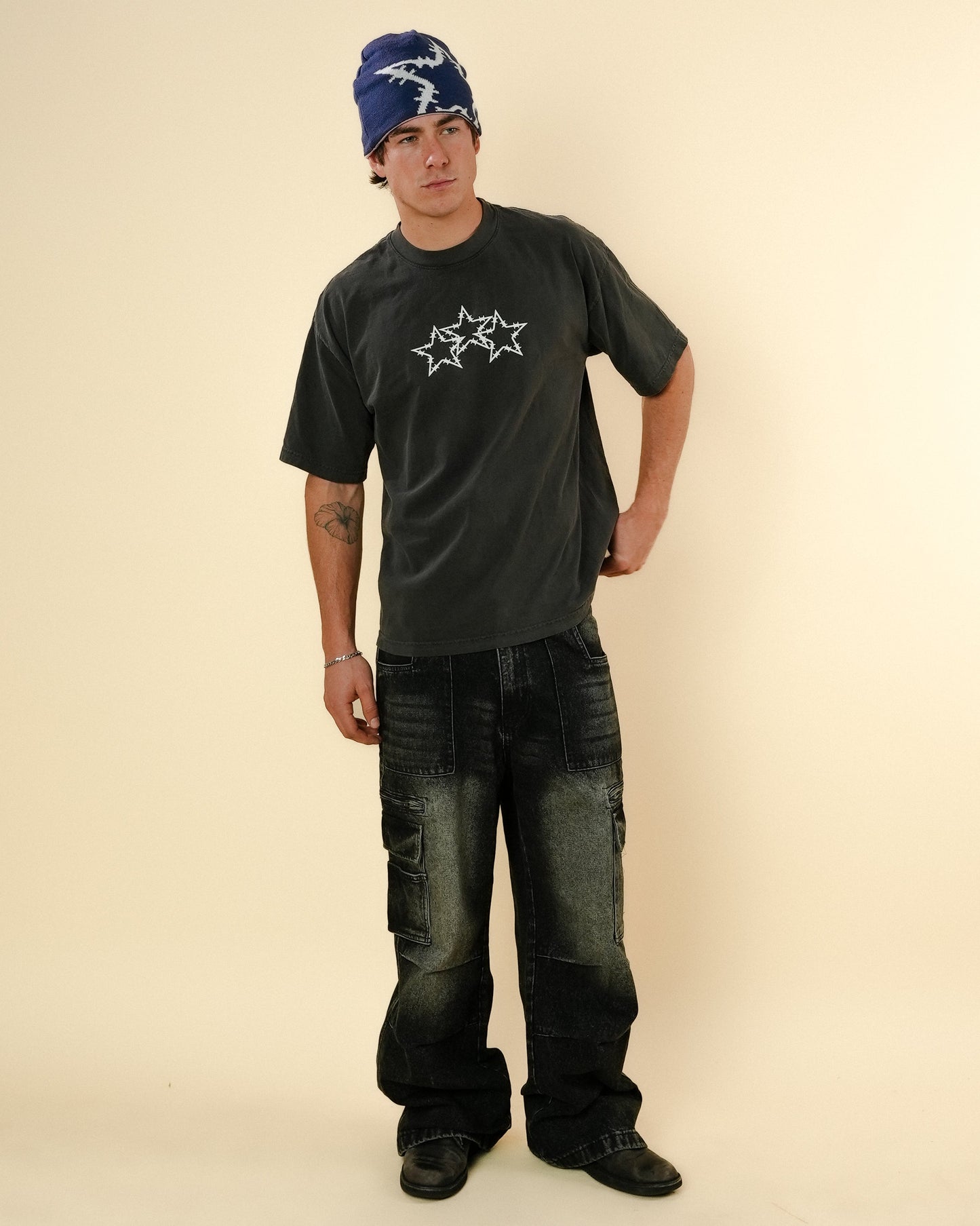 BELTED CARGO POCKET DENIM - BLACK WASH