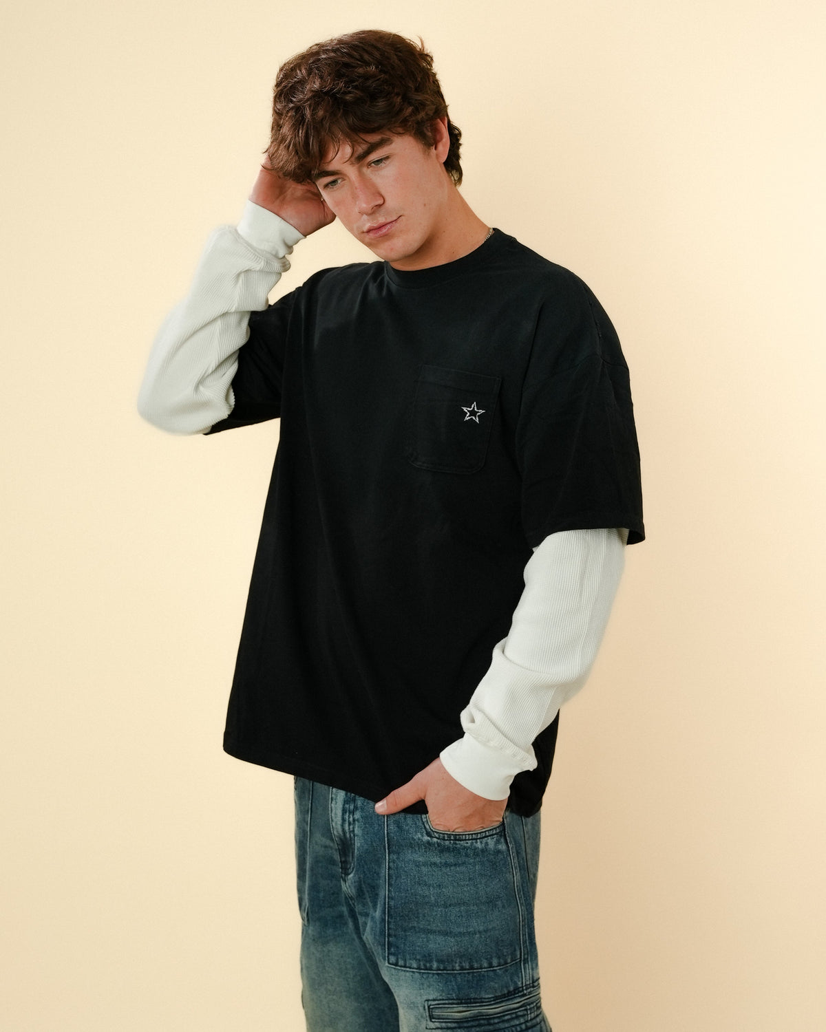 TWOFER WAFFLE LONG-SLEEVE - VINTAGE BLACK