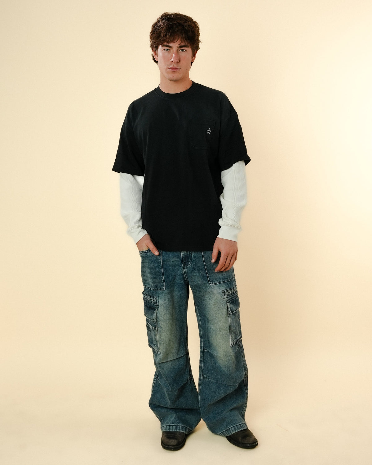 BELTED CARGO POCKET DENIM - MEDIUM BLUE