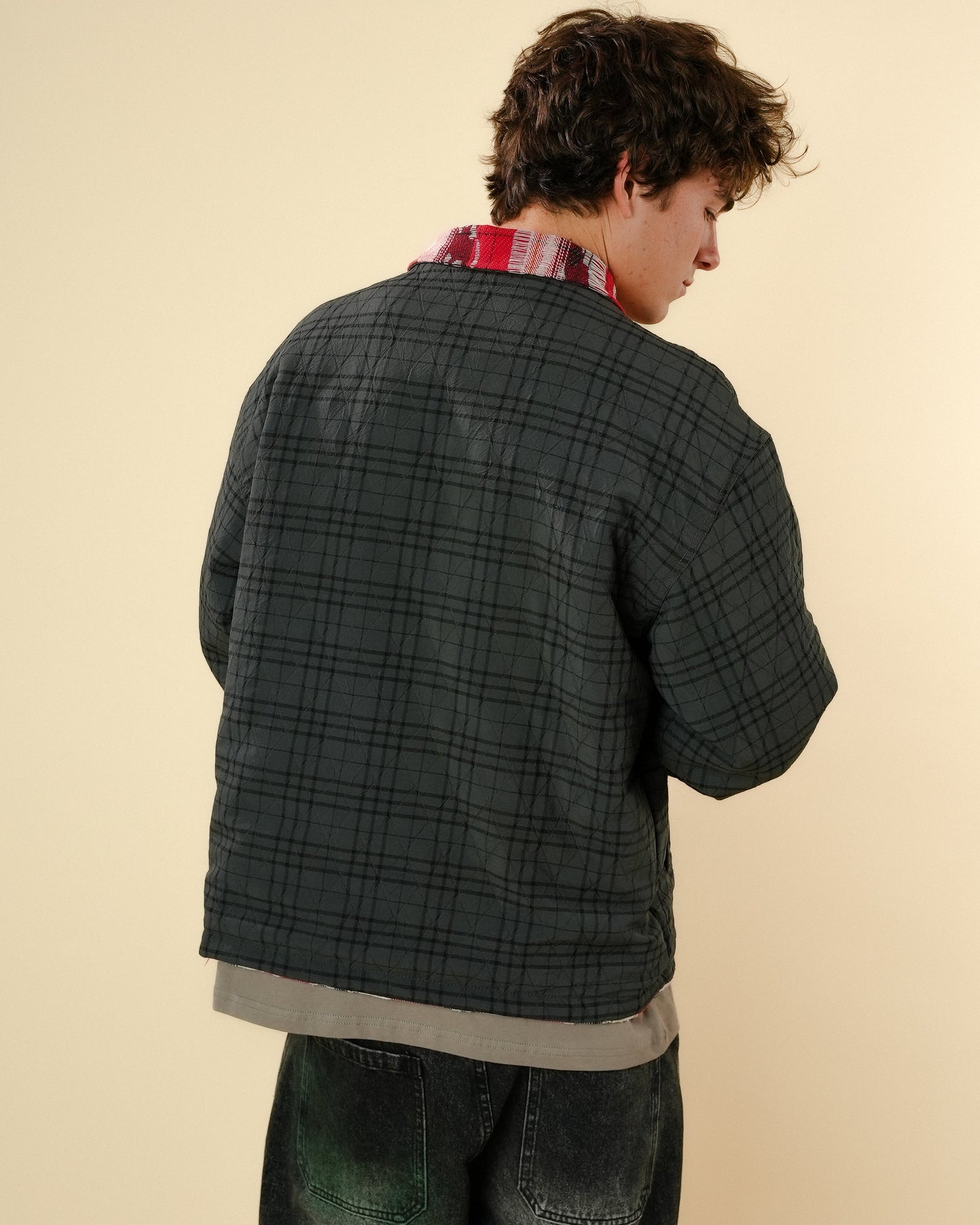 REVERSIBLE QUILTED FLANNEL JACKET - RED/GREY