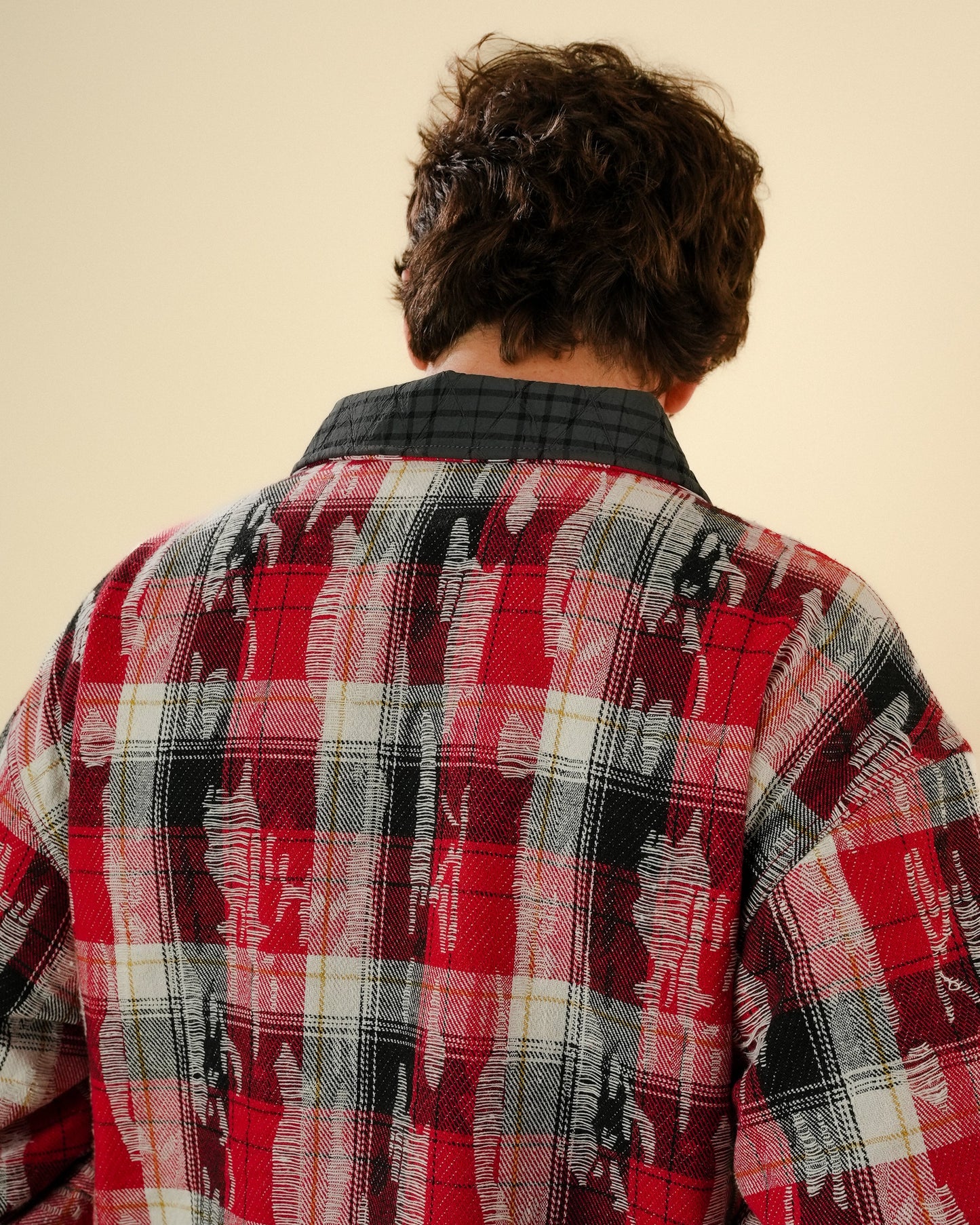 REVERSIBLE QUILTED FLANNEL JACKET - RED/GREY