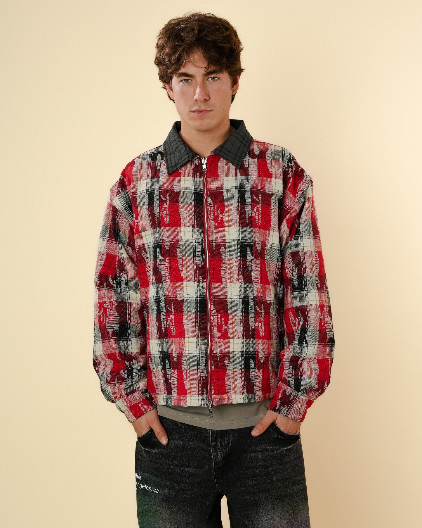 REVERSIBLE QUILTED FLANNEL JACKET - RED/GREY