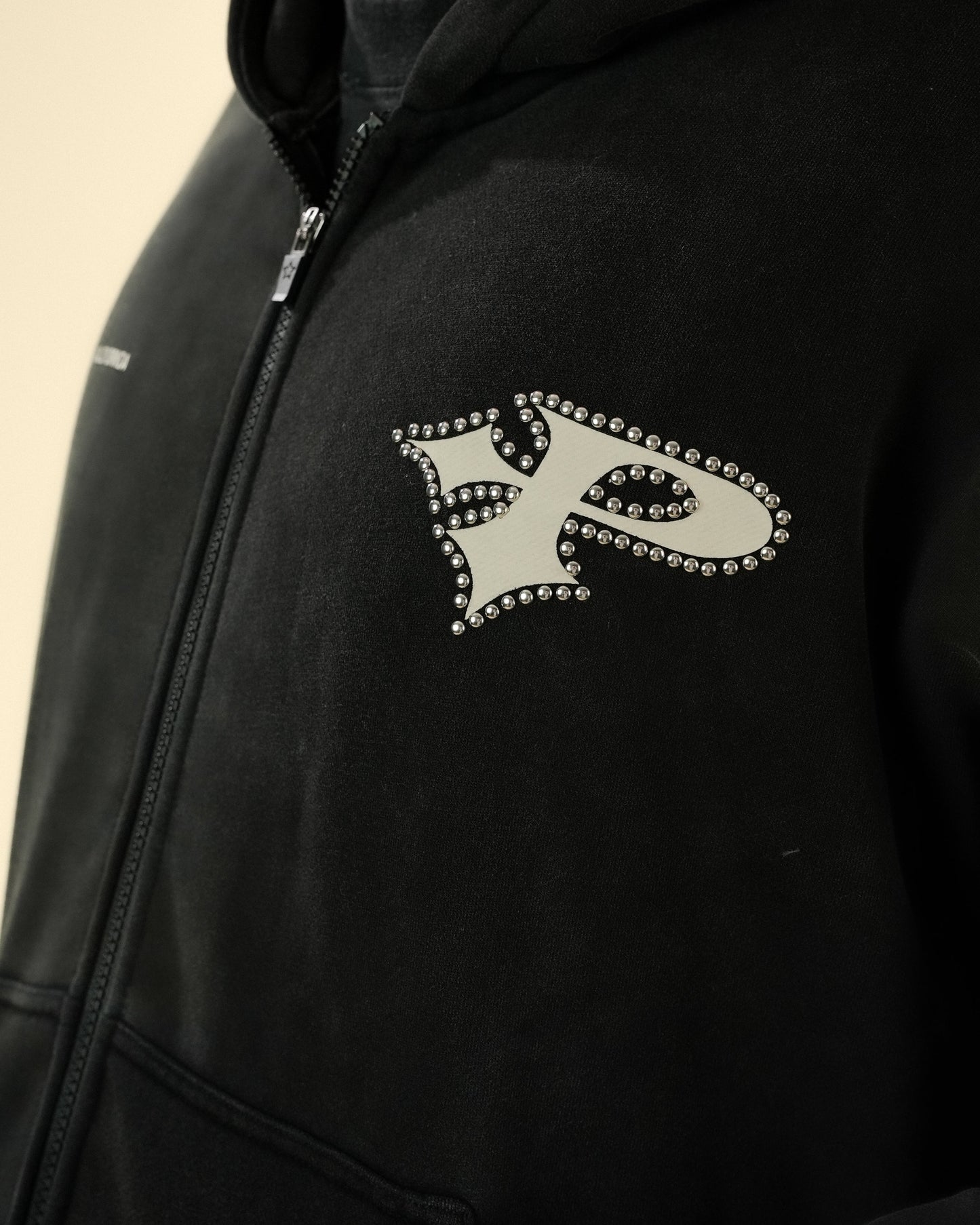 STUDDED LOGO HOODIE - WASHED BLACK