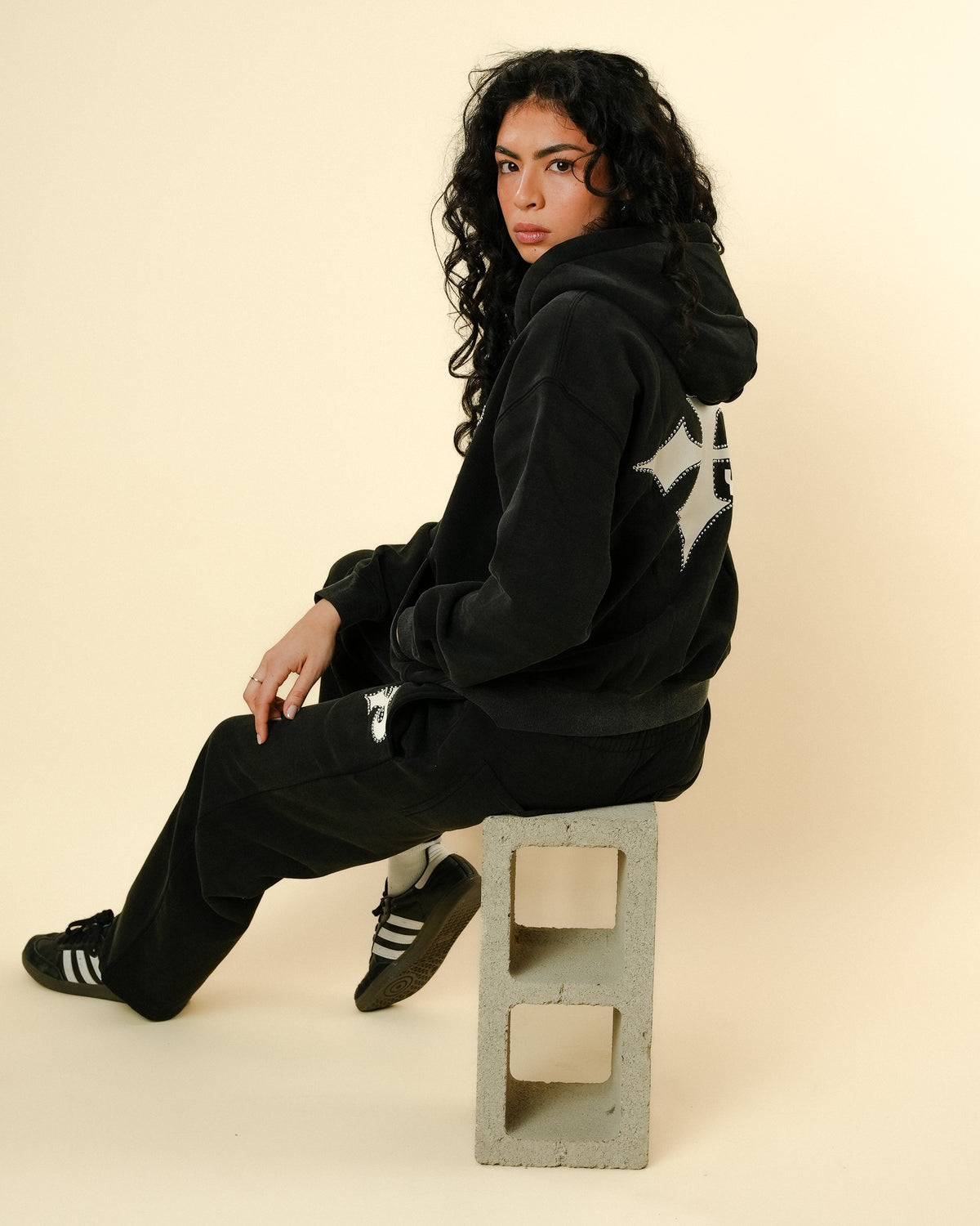 STUDDED LOGO HOODIE - WASHED BLACK