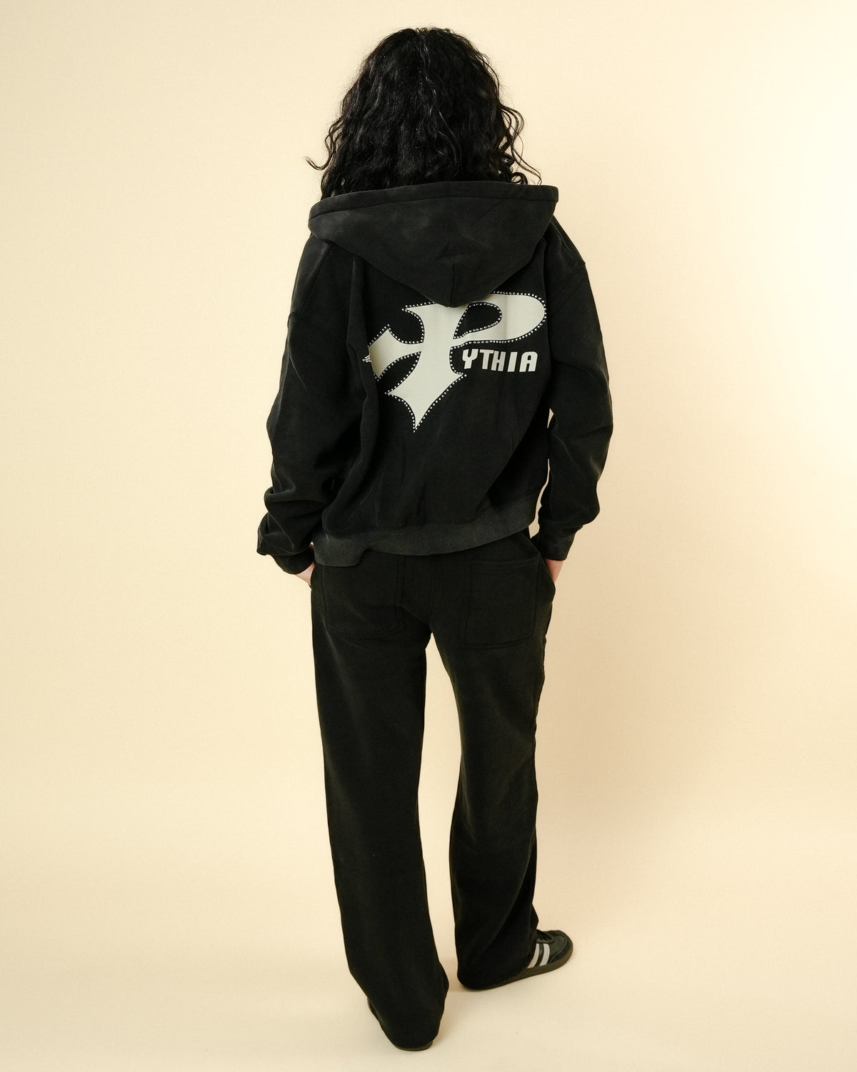 STUDDED LOGO HOODIE - WASHED BLACK