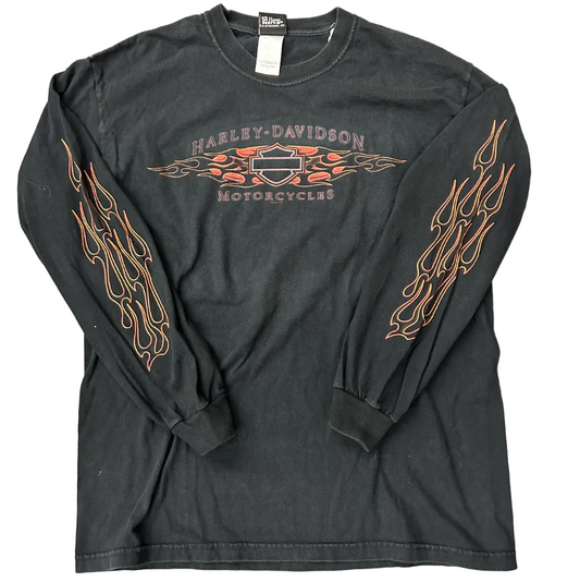 Vintage Harley Davidson Santa Barbra Flame LS Tee Black