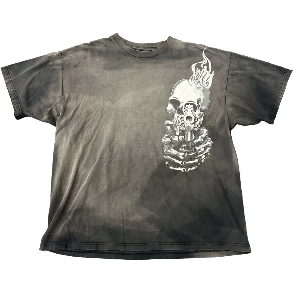 Vintage Faded Skull Gun Tee Grey